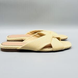 Nordstrom Sandals Womens 9.5 Beige Woven Slide Slip On Criss Cross Strap Flats